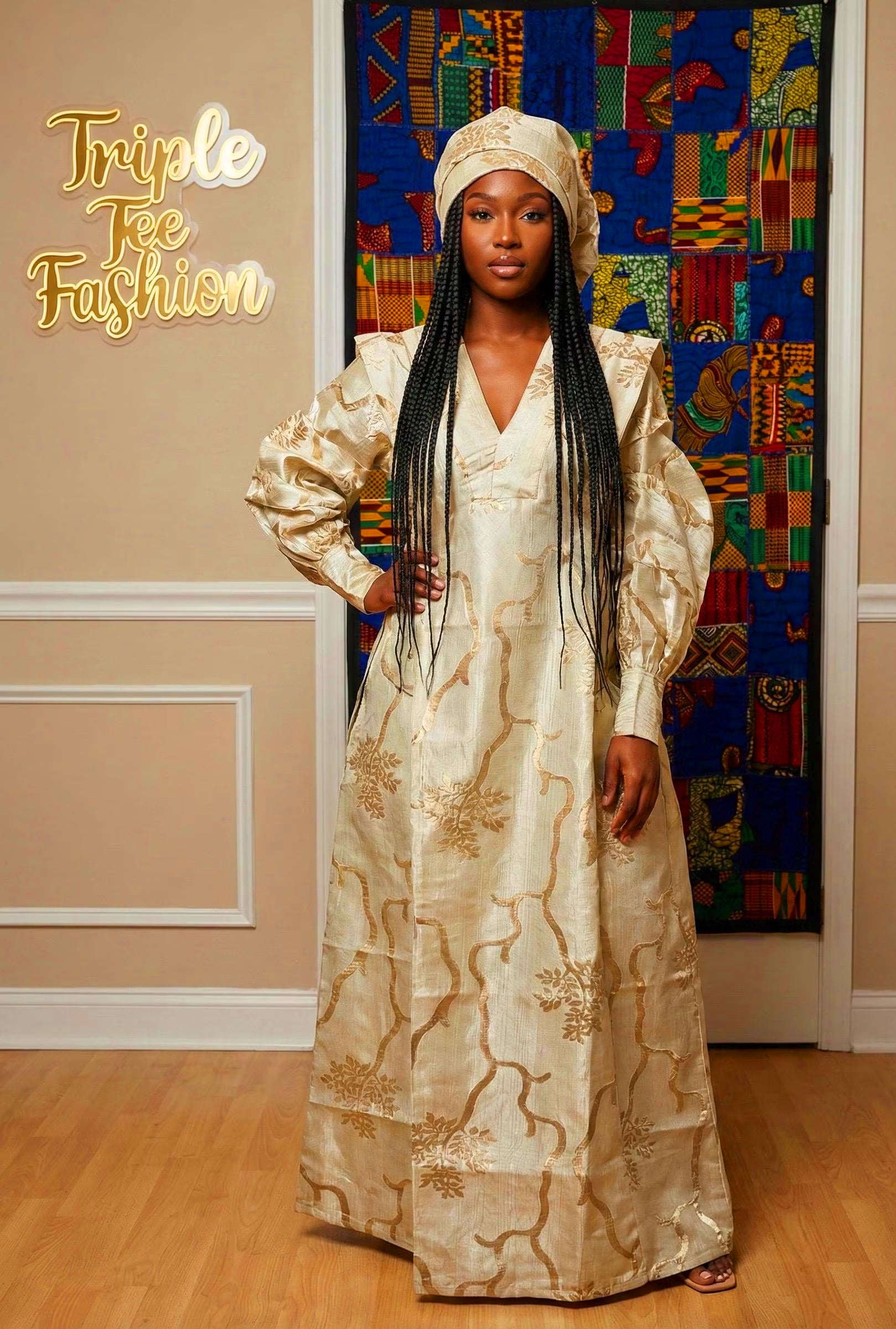 Tenue de fête Eid — Robe brocade or